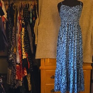 Blue Leopard Print Maxi Dress